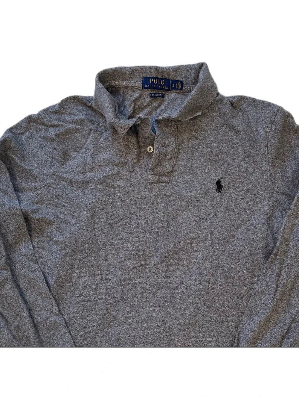 POLO Ralph Lauren Long Sleeve Shirt L Gray Classic Fit Black Pony Logo Casual